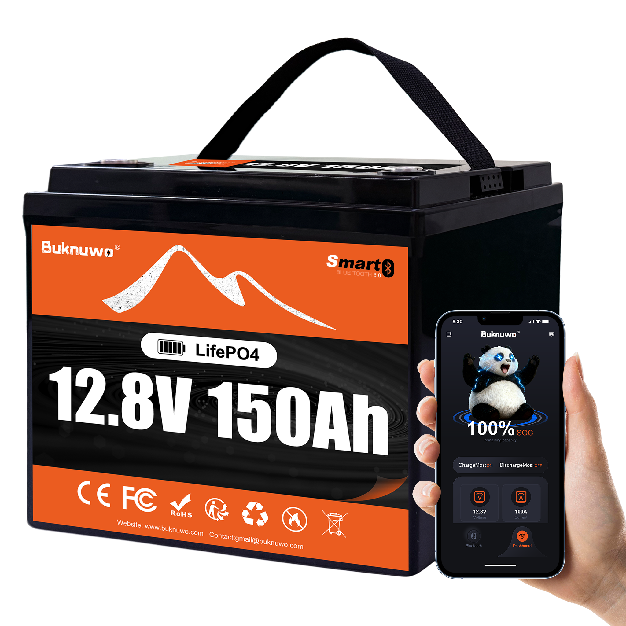 Outdoor Power Inc - Buknuwo Smart 12V/12.8V 150Ah Bluetooth LiFePO4