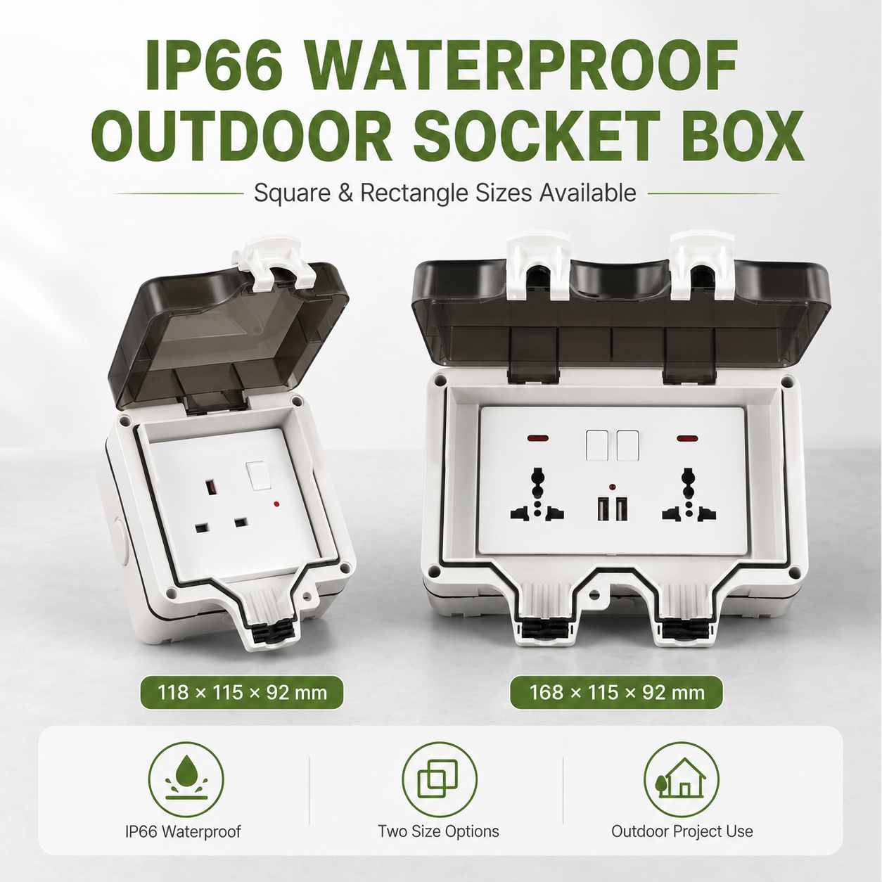 Outdoor Kitchen Power Outlet - IP66 Waterproof Socket Universal UK Dual