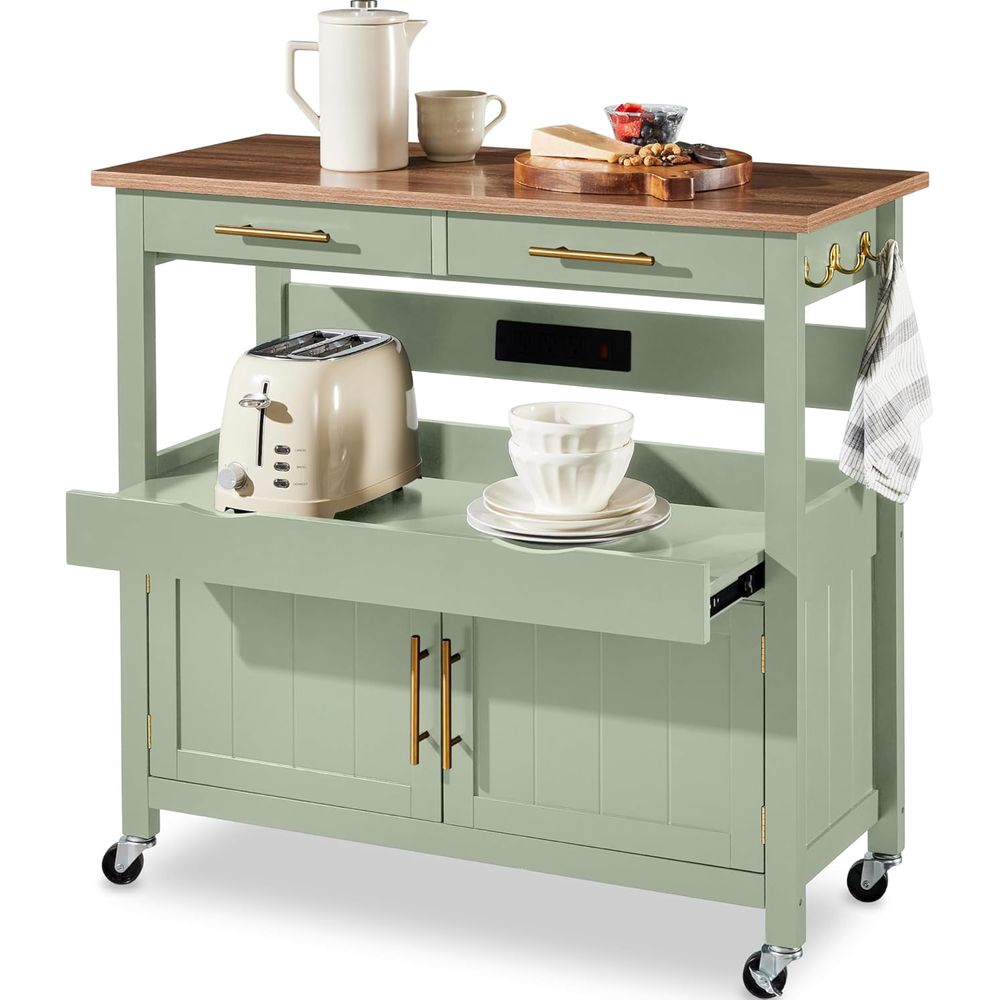 Outdoor Kitchen Power Outlet - 36in Large Rolling Kitchen Island Cart,