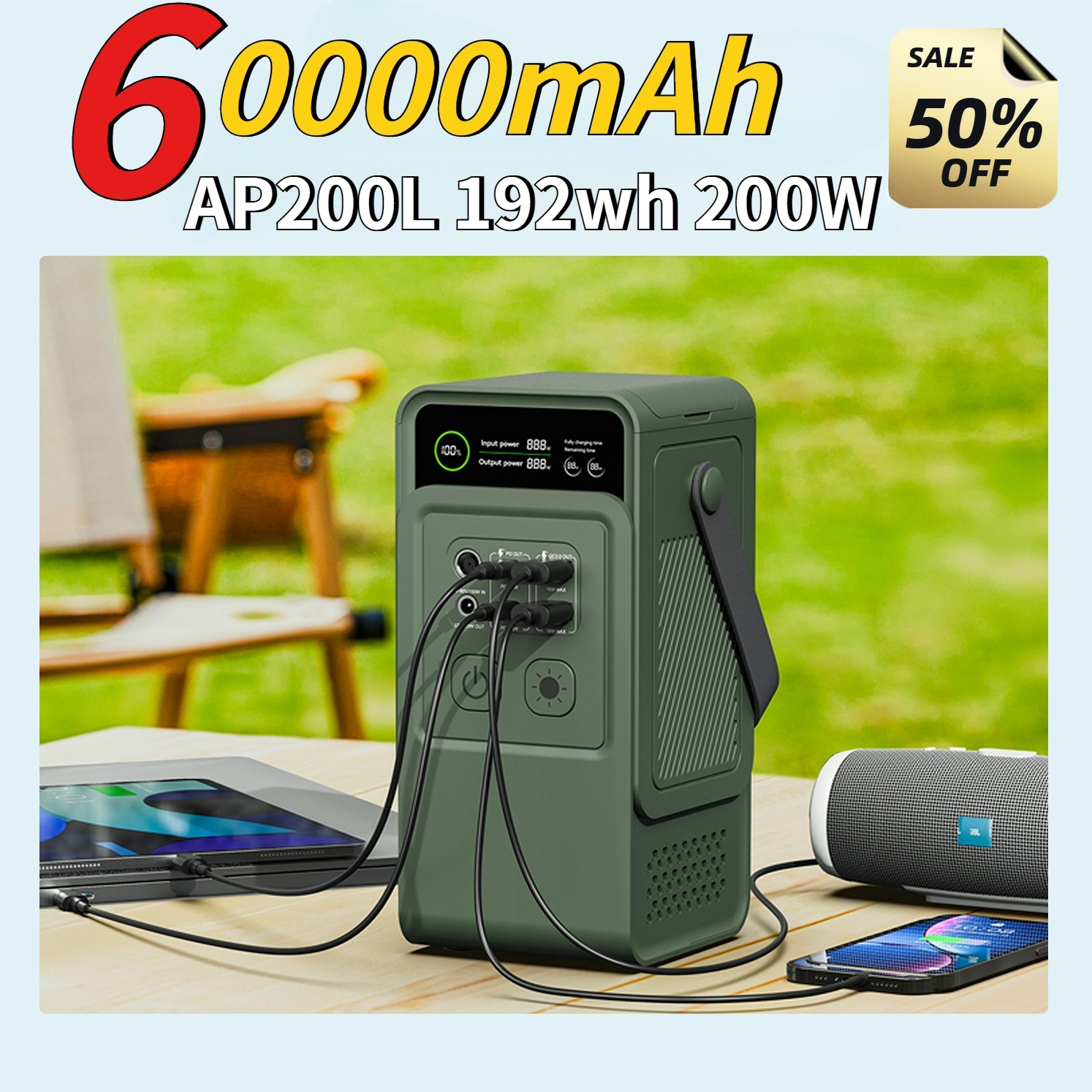 60000mAh 200W 192Wh Camping Po - مراجعة Outdoor Powerwall وسعره