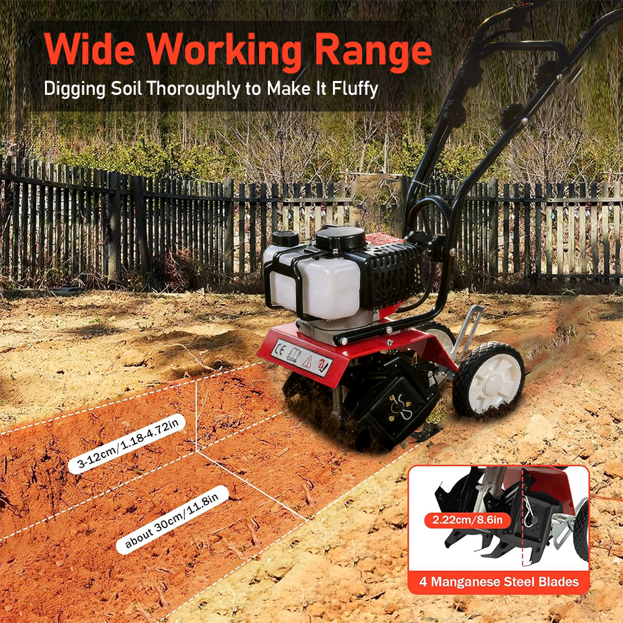 Gas-powered Micro Cultivator A - مراجعة Garden Tiller Mini وسعره
