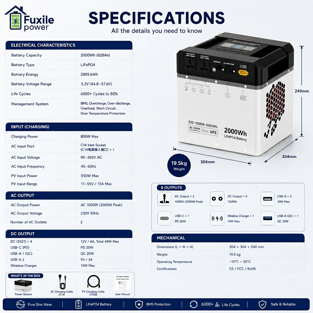 Portable Power Station 2000Wh  - مراجعة Ac Outdoor Power وسعره