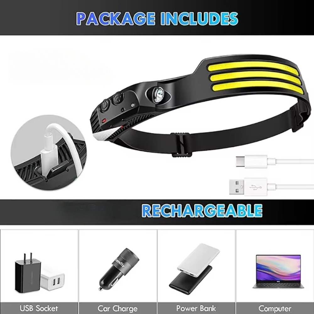 COB LED Induction Headlamp USB - مراجعة Outdoor Power Usb وسعره